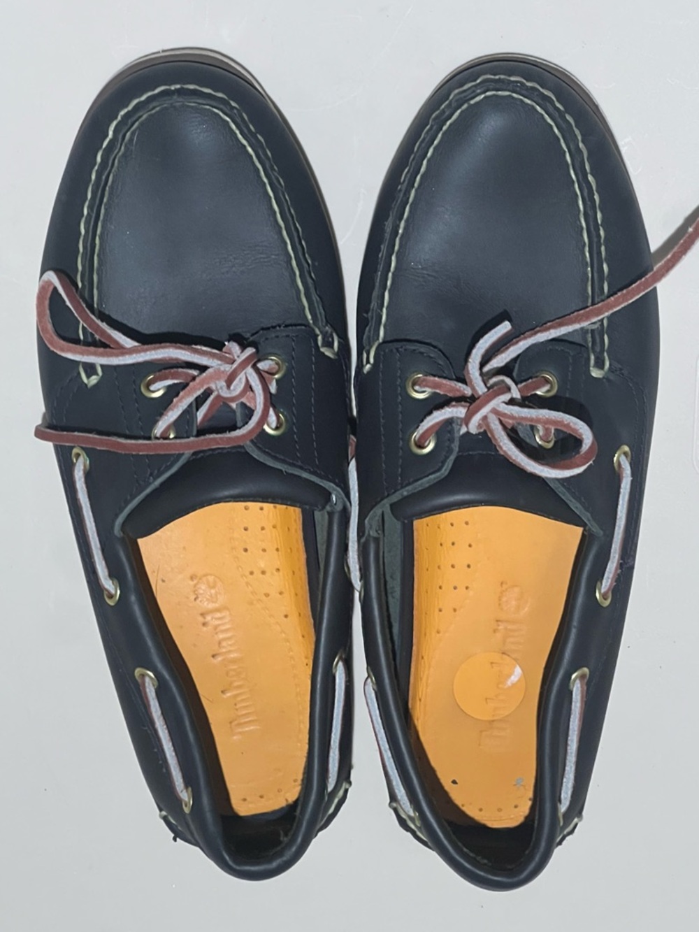 Timberland Classic 2-Eye Men’s Navy Blue Leather Boat Shoes with Brown Laces